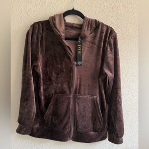Brown Velvet  Zip-Up Hoodie And Pants  Set. NWT.